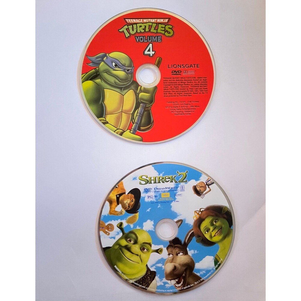 2 DVD Animated Movies Cartoons - Teenage Mutant Ninja Turtles & Shrek 2